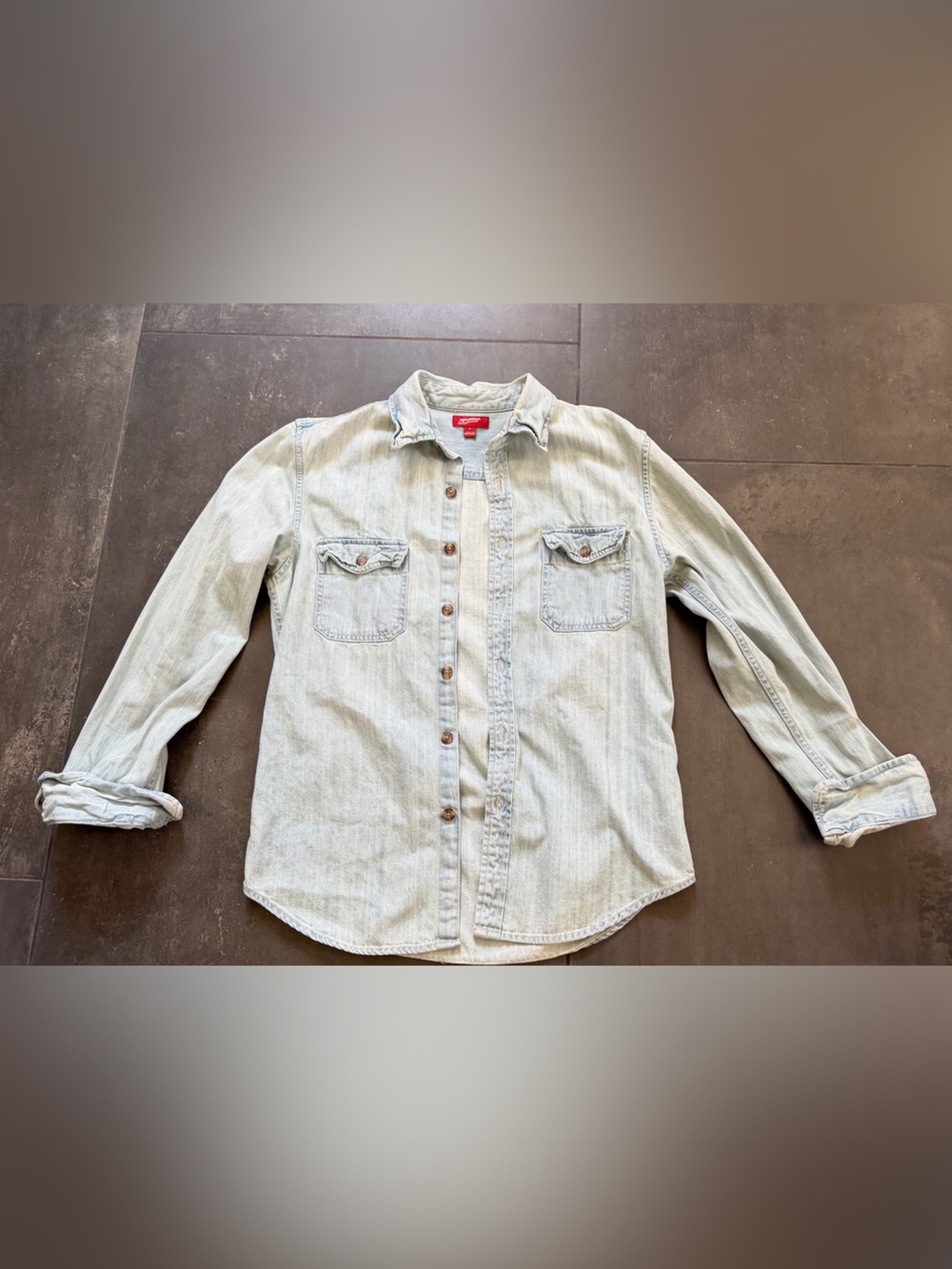 Arizona Jean Company Light Blue Denim button up shirt